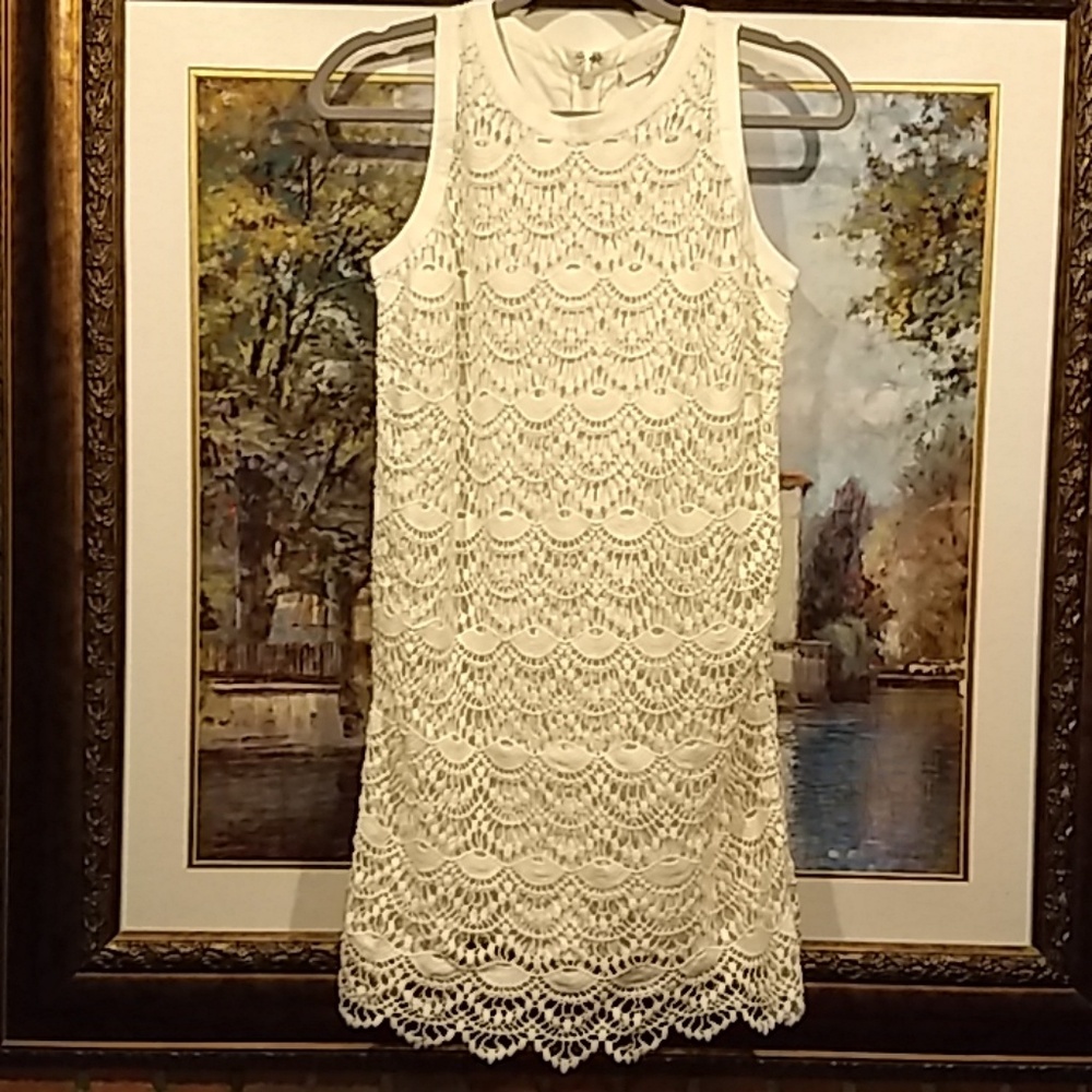 EUC 0P LOFT cream cotton lace dress